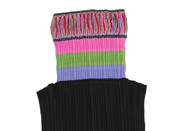 プリーツプリーズPLEATS PLEASE カラフルフリンジタートルネックノースリーブトップ 黒マルチ3 K-114771_003