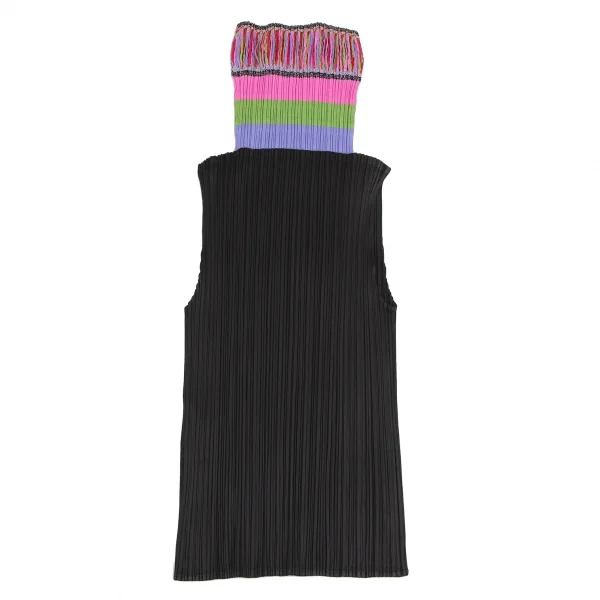プリーツプリーズPLEATS PLEASE カラフルフリンジタートルネックノースリーブトップ 黒マルチ3 K-114771_008