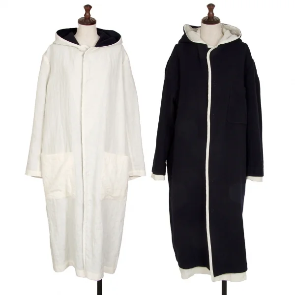 Y's Reversible Linen Snap Button Coat White,Navy 1 K-114781_001