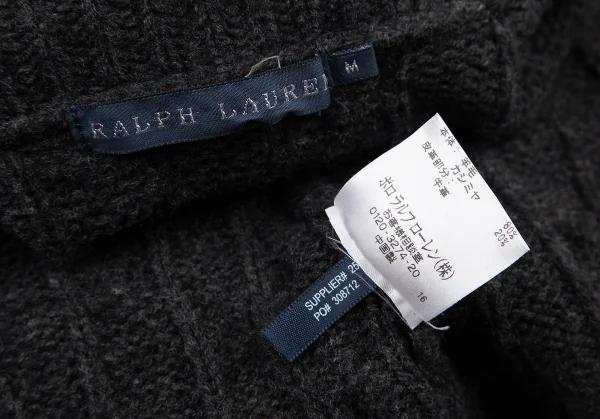 ラルフローレンRalph Lauren カシミヤ混レザーベルトケーブルニットカーディガン チャコールM K-114806_012