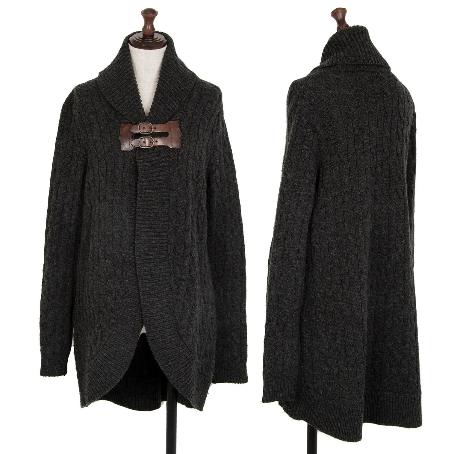 ラルフローレン カシミヤ混 ニットカーディガン ブラウン M RALPH LAUREN｜ケーブルニット ウールカシミヤ カーディガン