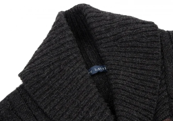 ★美品【ラルフローレン】　黒　カシミヤ混合ケーブル編みカーディガン ラルフローレンRalph Lauren カシミヤ混レザーベルトケーブル