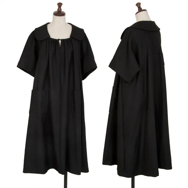 トリココムデギャルソンtricot COMME des GARCONS ラウンドカラーギャザーネックフレアワンピース 黒M位 K-114826_001