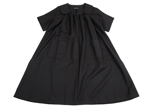 トリココムデギャルソンtricot COMME des GARCONS ラウンドカラーギャザーネックフレアワンピース 黒M位 K-114826_002