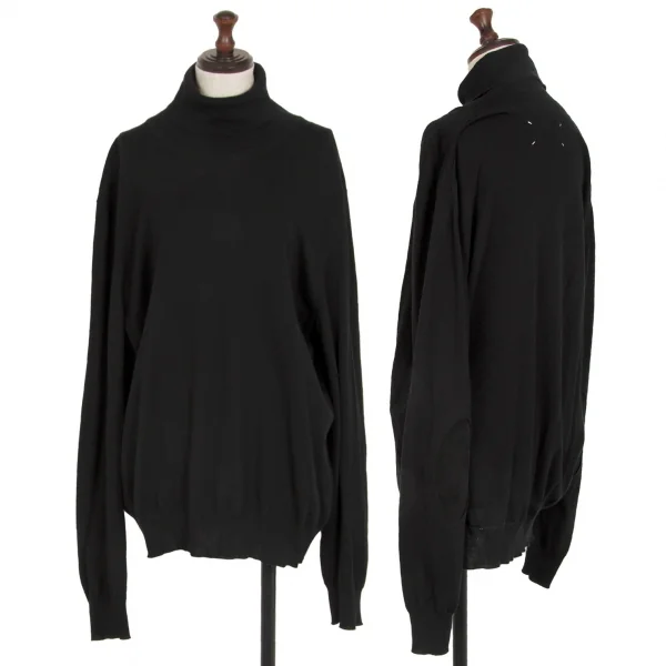 メゾンマルジェラMaison Margiela 14 コットンウールタートルネックエルボーパッチニット 黒XL K-114857_001