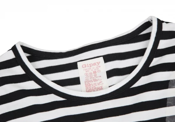 ワイズ ジプシーY's Gipsy ステッチロゴラバープリントボーダーカットソー 白黒4 K-114877_004