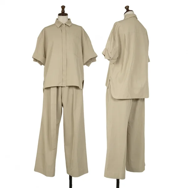 エブールebure レーヨンコットン半袖ブラウスセットアップ ベージュ38 K-114916_001