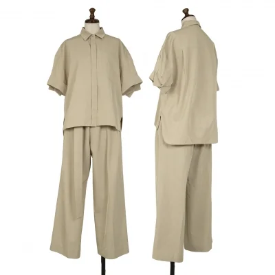 エブールebure レーヨンコットン半袖ブラウスセットアップ ベージュ