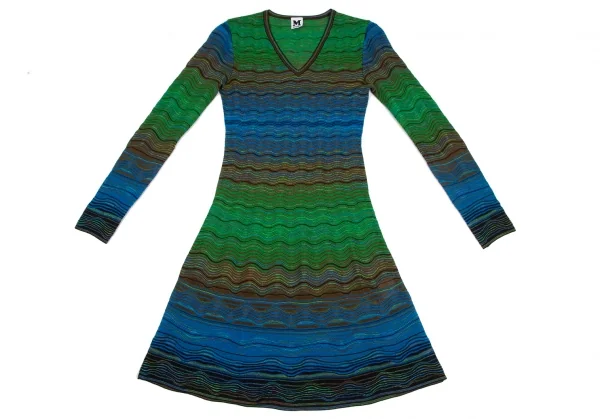 ミッソーニMISSONI ウェーブボーダージャガードニットワンピース 緑青40 K-114918_002