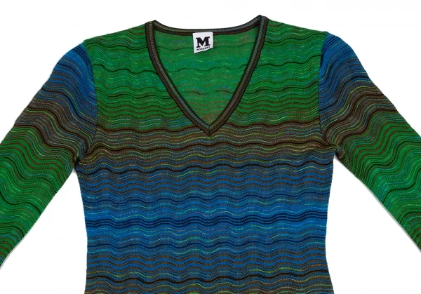 ミッソーニMISSONI ウェーブボーダージャガードニットワンピース 緑青40 K-114918_003