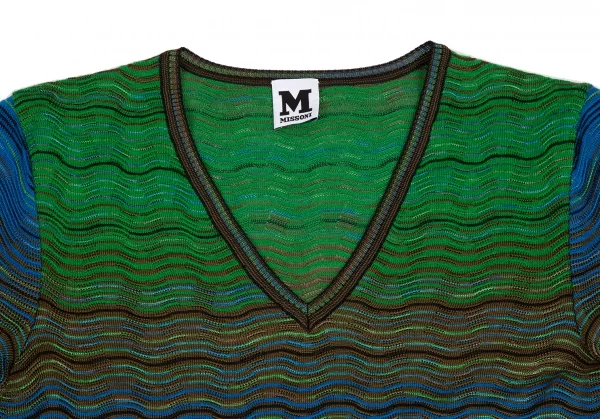 ミッソーニMISSONI ウェーブボーダージャガードニットワンピース 緑青40 K-114918_004