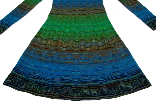 ミッソーニMISSONI ウェーブボーダージャガードニットワンピース 緑青40 K-114918_007
