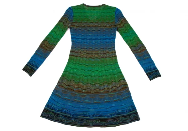 ミッソーニMISSONI ウェーブボーダージャガードニットワンピース 緑青40 K-114918_009