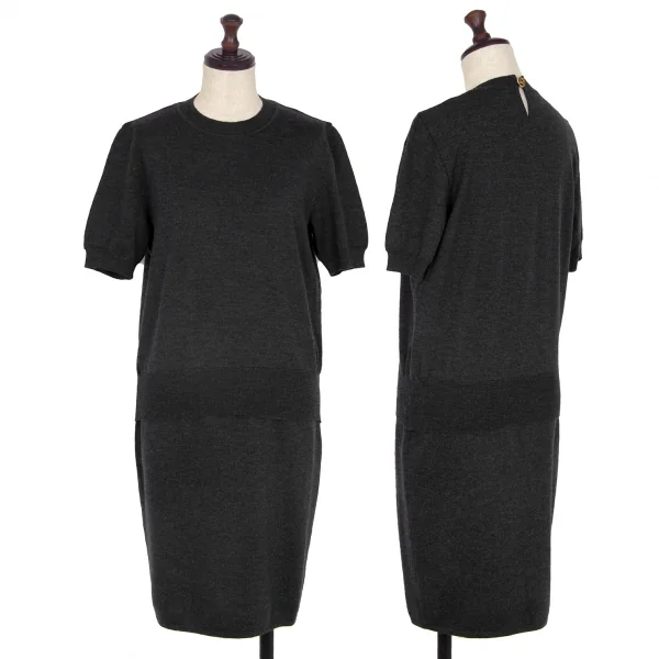 Salvatore Ferragamo Wool Knit Sweater & Skirt Charcoal S XS K-114927_001