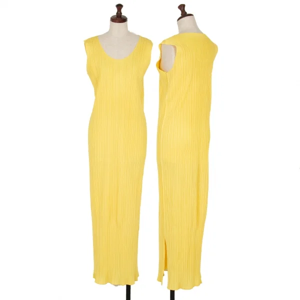プリーツプリーズPLEATS PLEASE ノースリーブマキシワンピース 黄色3 K-114973_001
