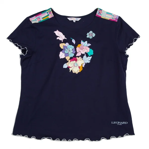 レオナールLEONARD SPORT フラワー刺繍プリントTシャツ 紺他42 K-114998_001