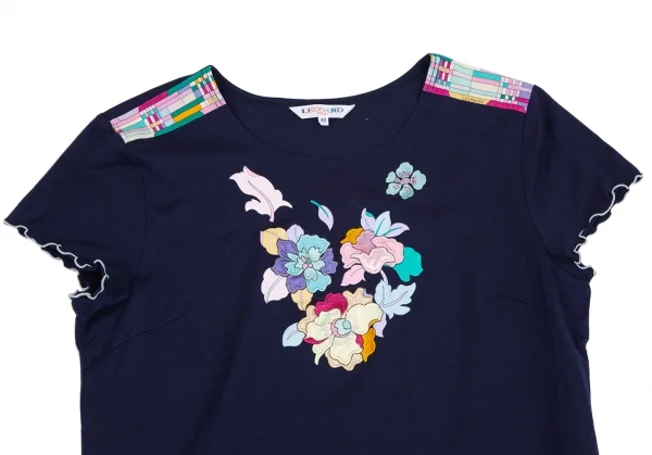 レオナールLEONARD SPORT フラワー刺繍プリントTシャツ 紺他42 K-114998_002