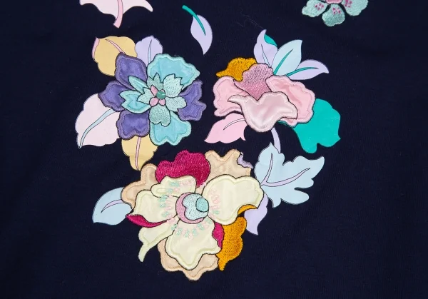 レオナールLEONARD SPORT フラワー刺繍プリントTシャツ 紺他42 K-114998_003