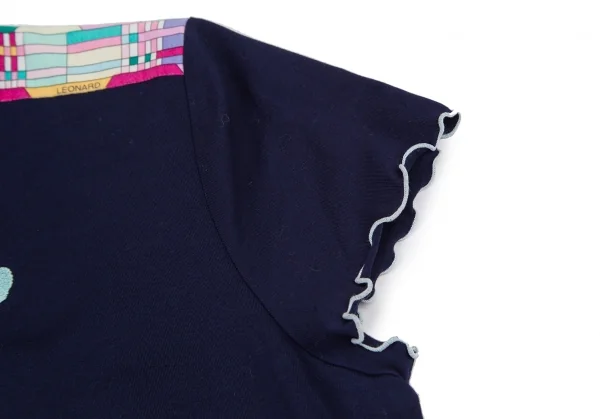 レオナールLEONARD SPORT フラワー刺繍プリントTシャツ 紺他42 K-114998_005