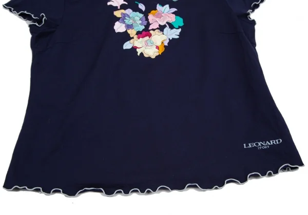 レオナールLEONARD SPORT フラワー刺繍プリントTシャツ 紺他42 K-114998_006