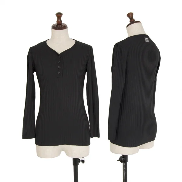 ヴェルサーチ ジーンズクチュールVERSACE JEANS COUTURE シャドーストライプヘンリーネックカットソー 黒L K-115007_001