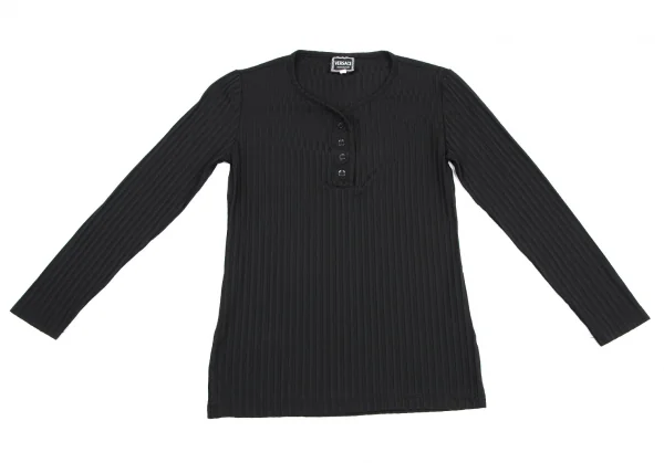 ヴェルサーチ ジーンズクチュールVERSACE JEANS COUTURE シャドーストライプヘンリーネックカットソー 黒L K-115007_002