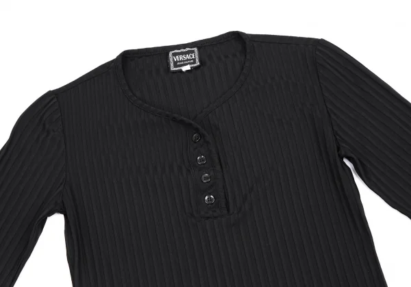 ヴェルサーチ ジーンズクチュールVERSACE JEANS COUTURE シャドーストライプヘンリーネックカットソー 黒L K-115007_003