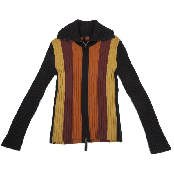Jean-Paul GAULTIER Stripe Wool Rib Zip Knit Sweater Black,Brown 48 K-115033_001