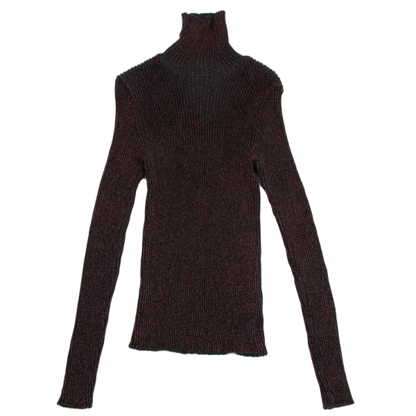 ジャンポールゴルチエ マイユオムJean Paul GAULTIER MAILLE HOMME ハイネックグリッターリブニット ボルドー緑48 K-115043_001