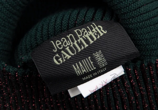 ジャンポールゴルチエ マイユオムJean Paul GAULTIER MAILLE HOMME ハイネックグリッターリブニット ボルドー緑48 K-115043_014