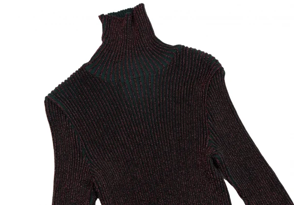 ジャンポールゴルチエ マイユオムJean Paul GAULTIER MAILLE HOMME ハイネックグリッターリブニット ボルドー緑48 K-115043_002