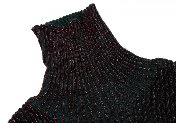 ジャンポールゴルチエ マイユオムJean Paul GAULTIER MAILLE HOMME ハイネックグリッターリブニット ボルドー緑48 K-115043_003
