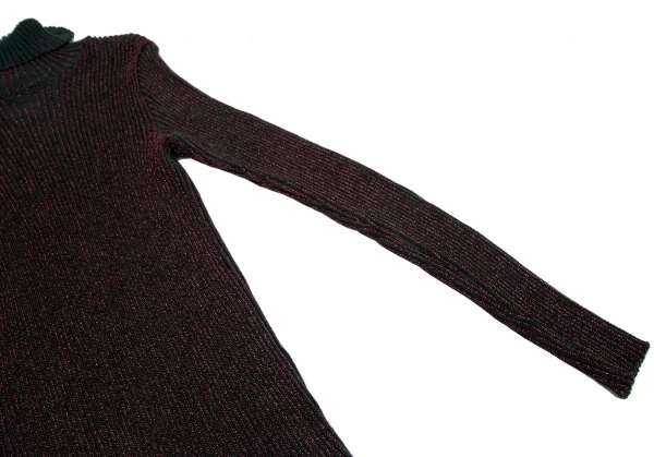 ジャンポールゴルチエ マイユオムJean Paul GAULTIER MAILLE HOMME ハイネックグリッターリブニット ボルドー緑48 K-115043_005