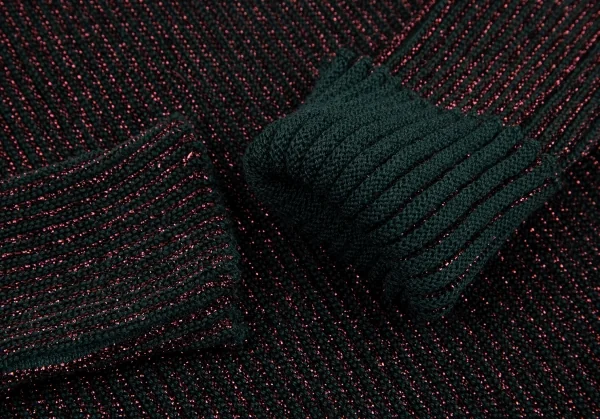 ジャンポールゴルチエ マイユオムJean Paul GAULTIER MAILLE HOMME ハイネックグリッターリブニット ボルドー緑48 K-115043_006