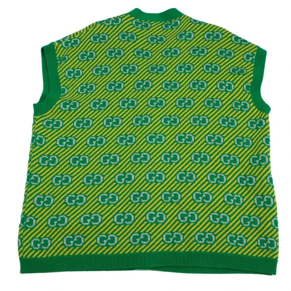 グッチGUCCI GGストライプジャガードニットベスト 緑黄M K-115048_010