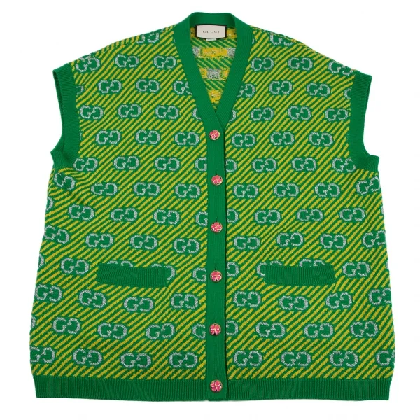 グッチGUCCI GGストライプジャガードニットベスト 緑黄M K-115048_002