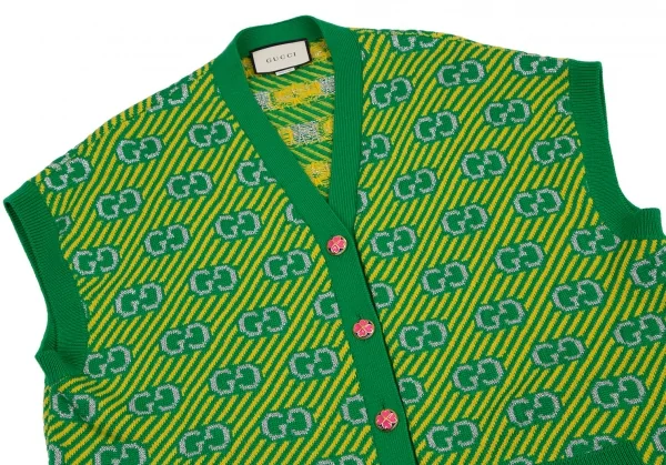 グッチGUCCI GGストライプジャガードニットベスト 緑黄M K-115048_003