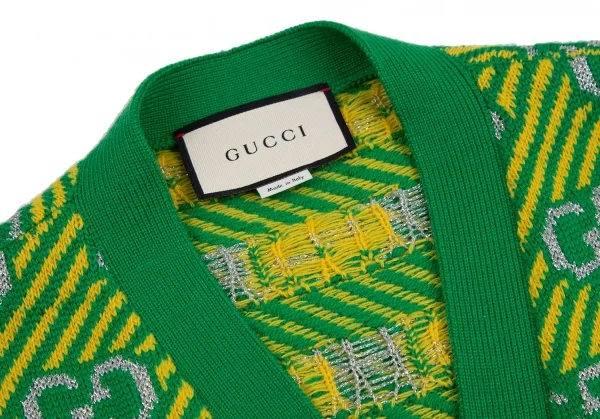 グッチGUCCI GGストライプジャガードニットベスト 緑黄M K-115048_004