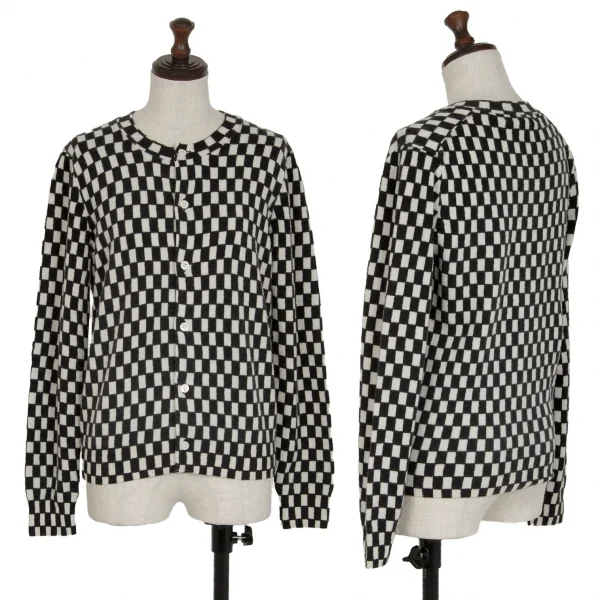 コムコム コムデギャルソンCOMME des GARCONSチェック柄ウールカーディガン 白黒M K-115064_001