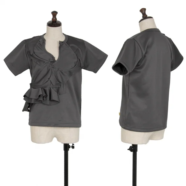 コムデギャルソンCOMME des GARCONS 生地貼り付け鹿の子半袖カットソー グレーS K-115071_001