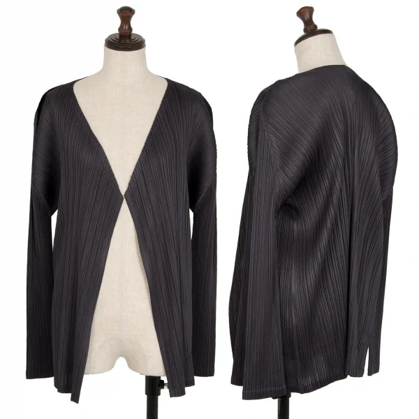 PLEATS PLEASE Pleated Buttonless Collarless Jacket Grey 4 K-115100_001