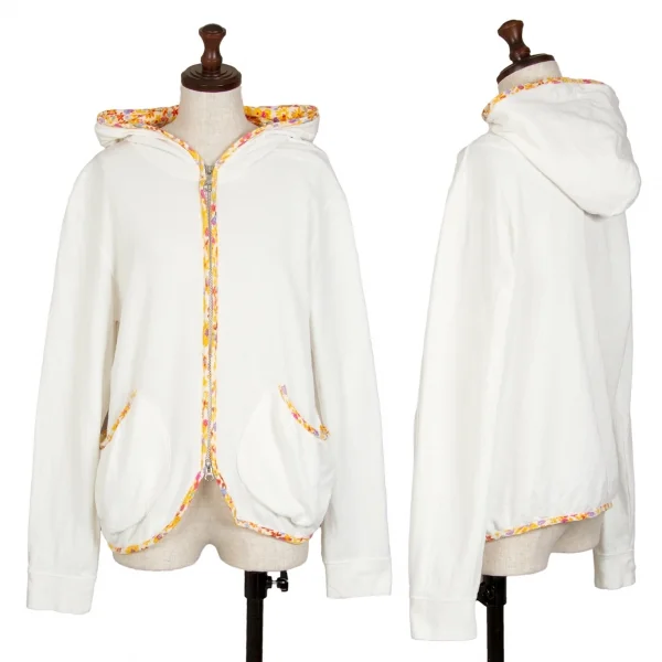 ツモリチサトTSUMORI CHISATO フローラルパイピングジップアップパーカー 白2 K-115102_001