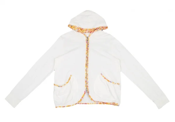 ツモリチサトTSUMORI CHISATO フローラルパイピングジップアップパーカー 白2 K-115102_002