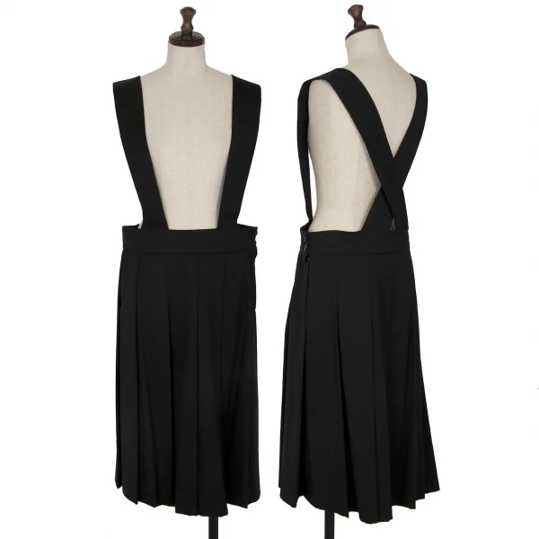 ブラックコムデギャルソンBLACK COMME des GARCONS ウールギャバプリーツ吊りスカート 黒XS K-115107_001