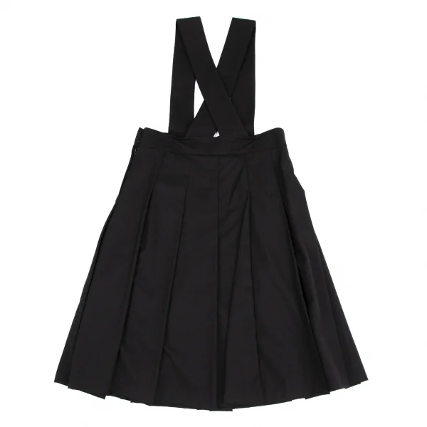 ブラックコムデギャルソンBLACK COMME des GARCONS ウールギャバプリーツ吊りスカート 黒XS K-115107_011