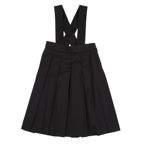 ブラックコムデギャルソンBLACK COMME des GARCONS ウールギャバプリーツ吊りスカート 黒XS K-115107_002