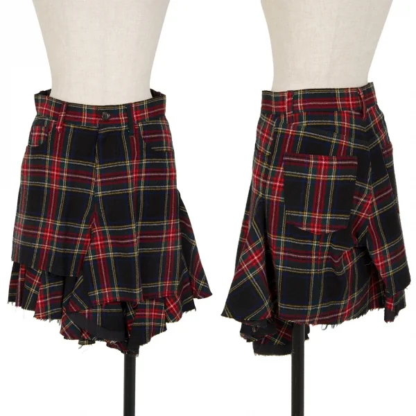ジュンヤワタナベ コムデギャルソンJUNYA WATANABE COMME des GARCONS タータンチェックパンツカッティングラッフルスカート 紺赤青XS K-115110_001
