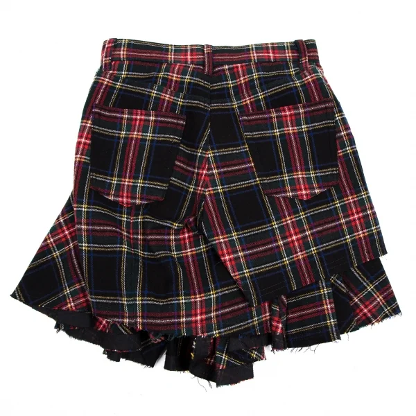 ジュンヤワタナベ コムデギャルソンJUNYA WATANABE COMME des GARCONS タータンチェックパンツカッティングラッフルスカート 紺赤青XS K-115110_012