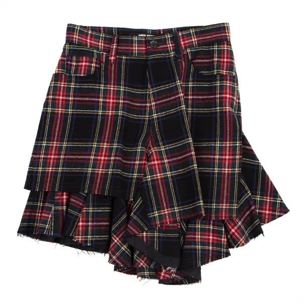 ジュンヤワタナベ コムデギャルソンJUNYA WATANABE COMME des GARCONS タータンチェックパンツカッティングラッフルスカート 紺赤青XS K-115110_002