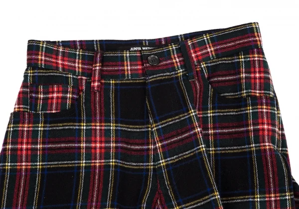 ジュンヤワタナベ コムデギャルソンJUNYA WATANABE COMME des GARCONS タータンチェックパンツカッティングラッフルスカート 紺赤青XS K-115110_003